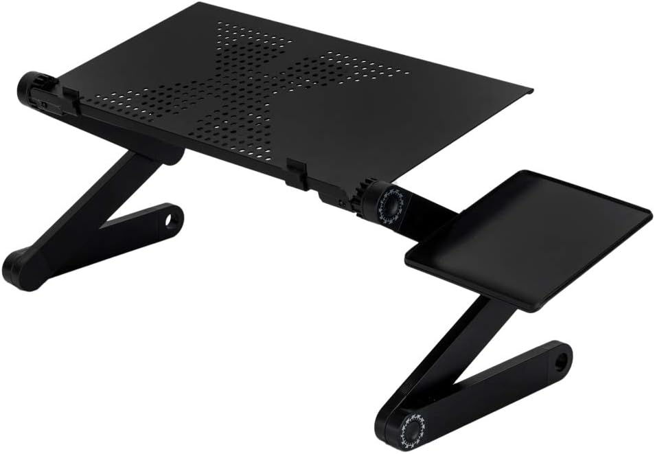 Adjustable Laptop Stand Multi-Angle with Cooling Fans & Mouse Pad Side, Foldable Portable Home Use Executive Office Assembled Folding Table for Desk/Bed PC/MacBook (from US, Black)