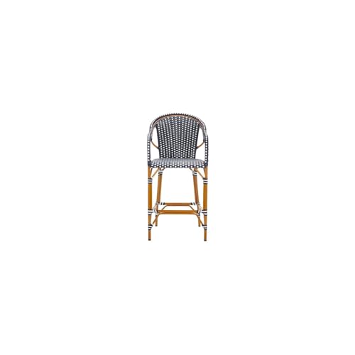 SAFAVIEH PAT7535E Outdoor Collection California Navy/White 30-inch Bistro (Fully Assembled) Bar Stool