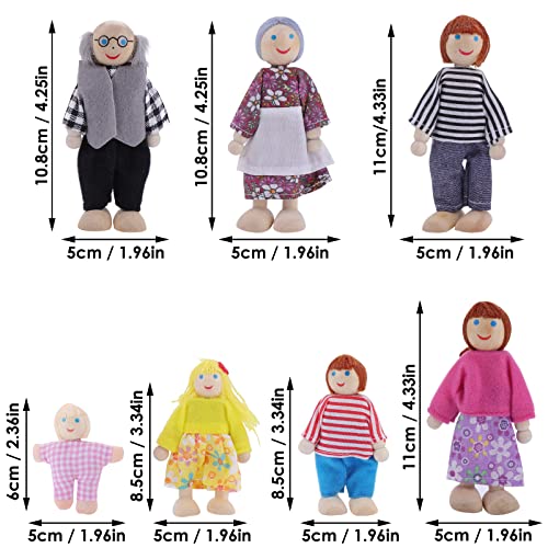 Dollhouse Family People Figures, 7 Pieces Wooden Doll House Family Dolls Mini Doll Family Pretend Play Figures Miniature Dollhouse Doll Figures (A)