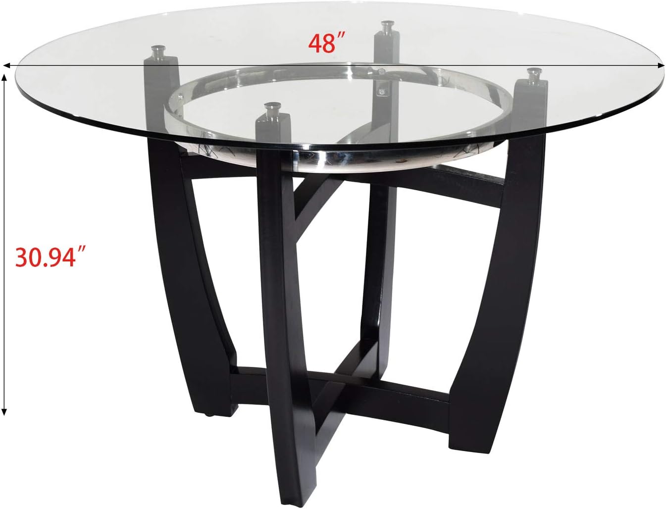 Dining Room Table, 48” Clear Tempered Glass Round Dining Table, with Solid Wood Base Dining Table, 31