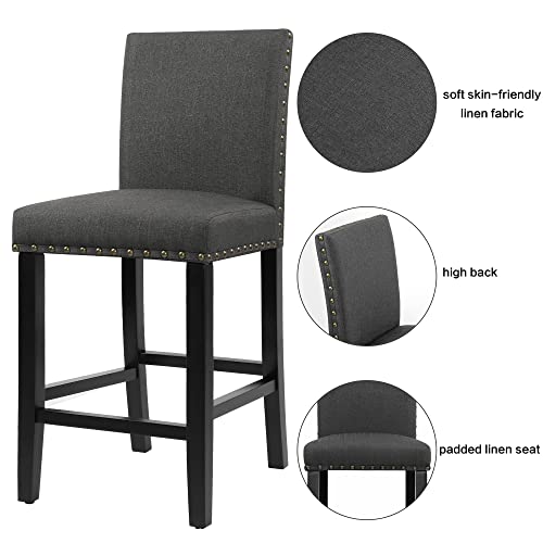 GOTMINSI Nailhead 24 Inches Counter Height Stools Upholstered Bar Stools with Solid Wood Legs, Set of 2 (Beige)