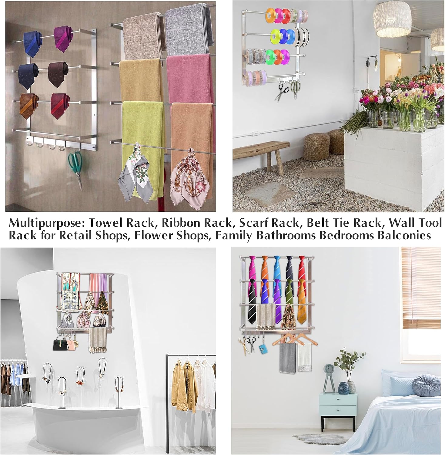 Retail Display Scarf &Tie Rack, Belt Towel Ribbon Organizer Rack with 5 Hooks, Wall Mount Ribbon Rack Tie Scarves Towel Rack,Pants Belt Rack, Necktie Holder for Home Clothing Retail Store Flower Shop