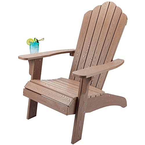 Oversized Adirondack Chair Weather Resistant,Plastic Adirondack Chair with Cup Holder, Comfortable Easy to Assemble & Maintain, Outdoor Chair for Patio, Backyard Deck, Fire Pit Lawn Porch (Black)