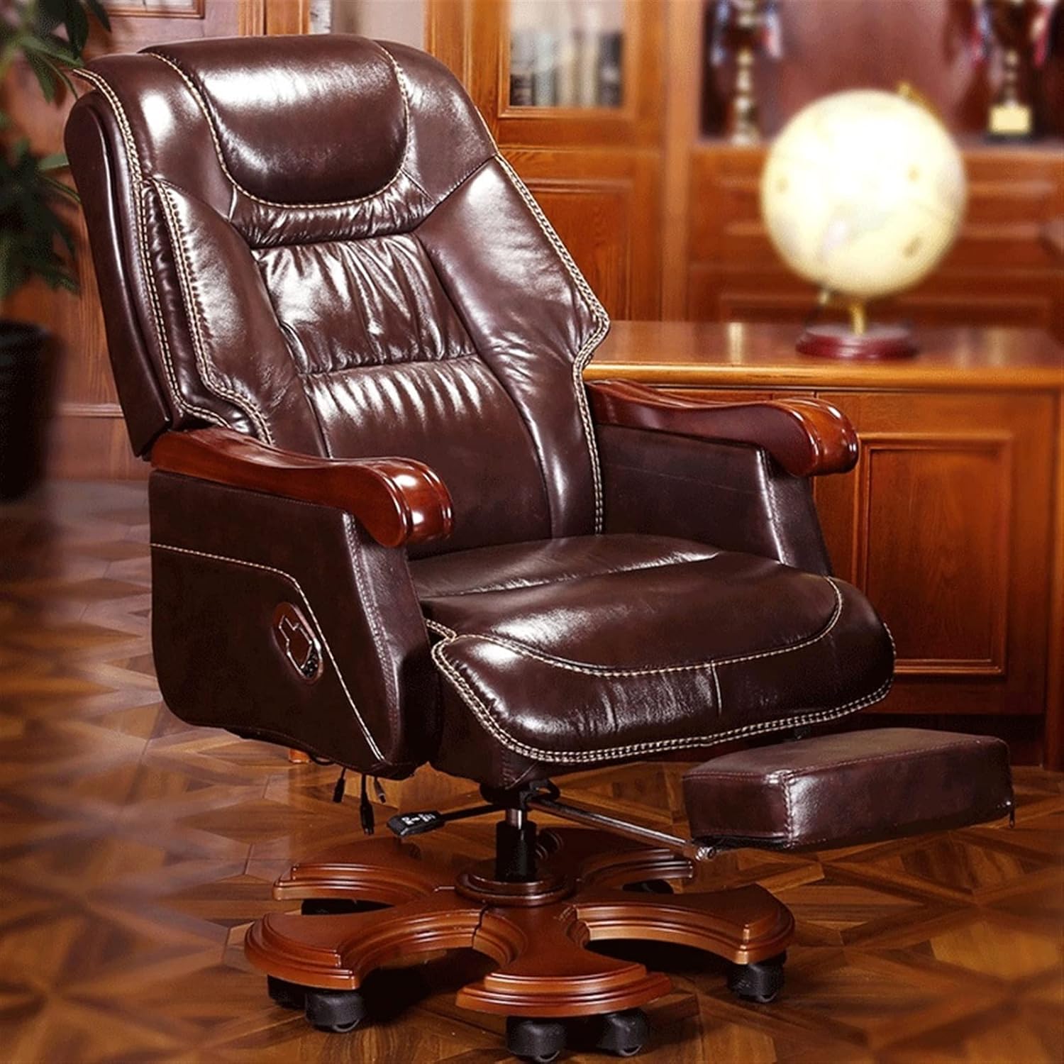 Boss Chair High Back Leather Executive Brown Office Chair Adjustable Swivel Boss Chair Ergonomic Computer Chair Desk Chair with Retractable Footrest and Armrests Lumbar Support