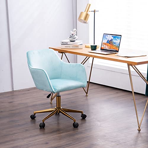 Velvet Vanity Chair Desk Chair Small Home Office Makeup Adjustable Swivel Chair Cute Task Chair with Golden Legs for Bedroom Makeup Living Room
