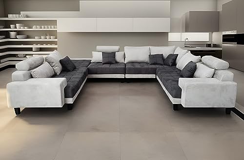 Stendmar L Shape U Shape Reversible Modern Microfiber Fabric Sectional Couch Sofa Set S150D (Black)