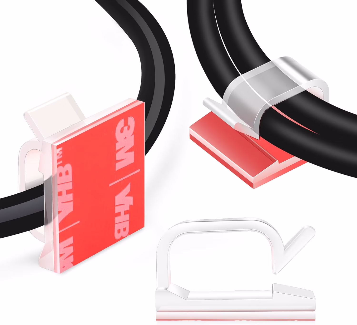 Superior Hub 60 PCS 3/4” Adhesive Cable Wire Clips Clear, Cable Staples Outdoor Cable Management Wire Organizer Cord Holder for Under Desk, Car, Wall, TV PC Ethernet Cable WCL7-clear-60p