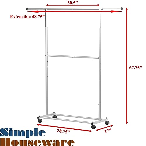 Simple Houseware Double Rod Garment Rack, Grey