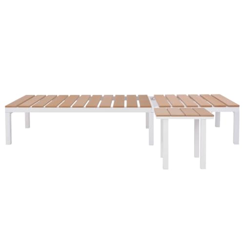 Patio Sun Loungers Sun Lounger with Table Aluminum WPC and Brown,Rustic Style Sunlounger with Tea Table, Aluminum Frame, WPC, 5 Adjustable Positions