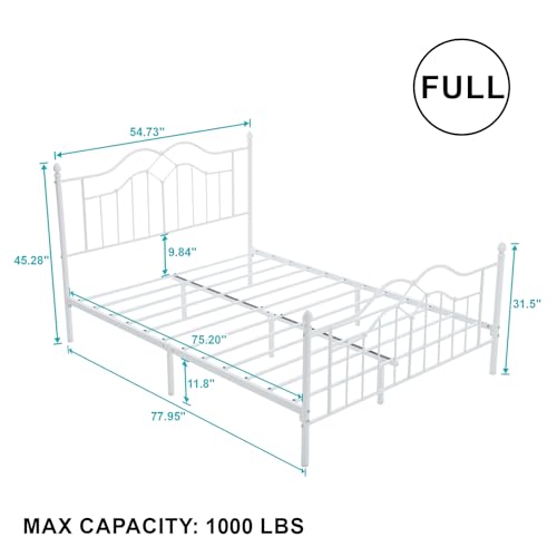 Queen Bed Frame with Headboard and Footboard, Modern Metal Platform Bed Frame Support Up to 1000LBS, Under Bed Storage, No Box Spring Needed, Easy Assembly, White
