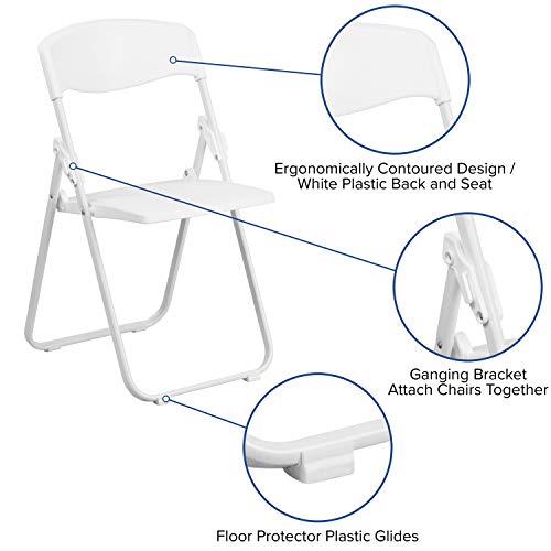 Flash Furniture HERCULES Series 500 lb. Capacity Heavy Duty White Plastic Folding Chair with Built-in Ganging Brackets