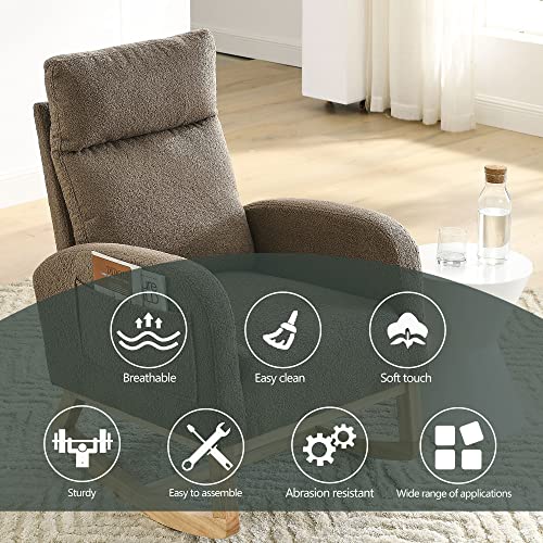 HomSof Modern Accent High Backrest Living Room Lounge Arm Rocking Chair,Two Side Pocket, White Teddy