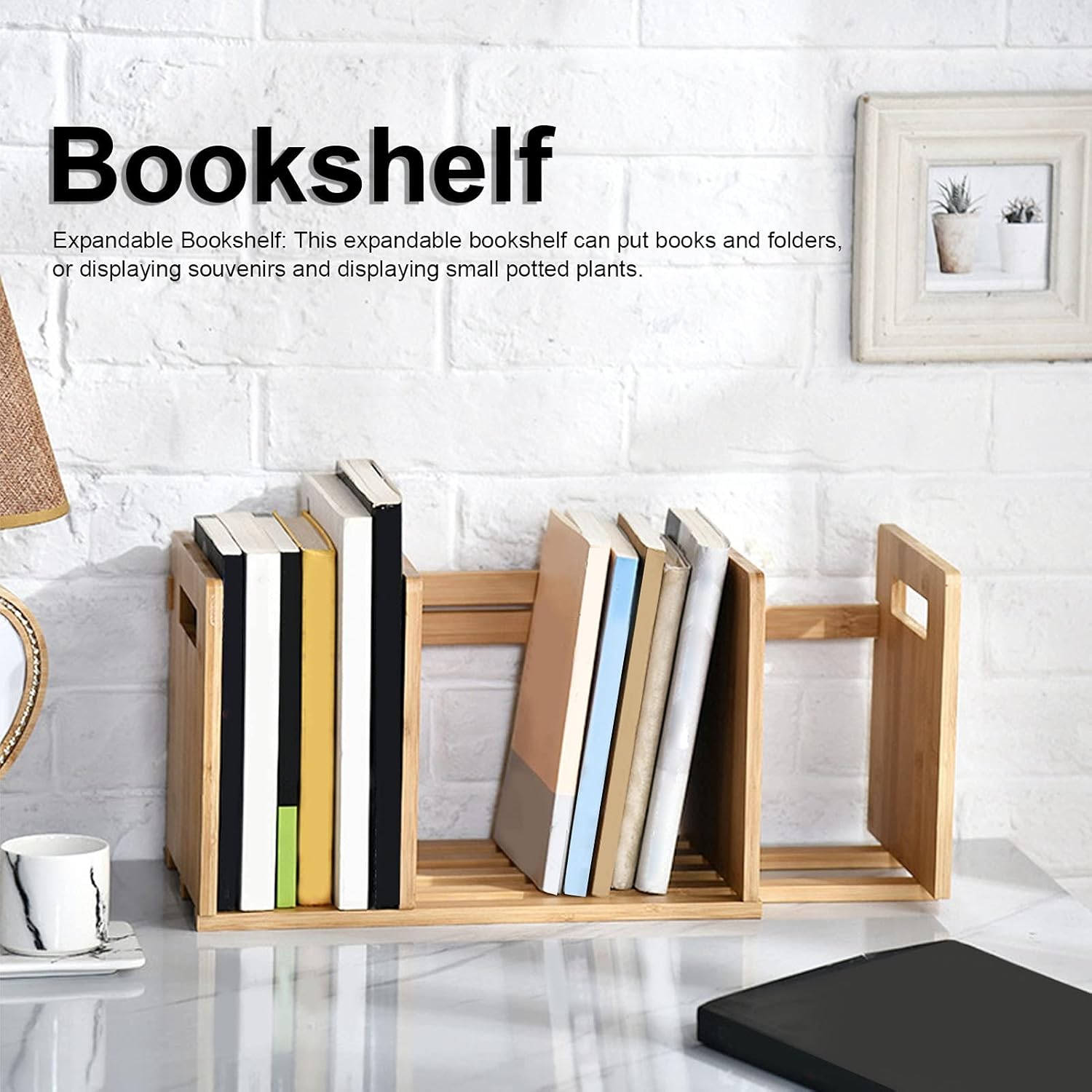 Bamboos Desktop Bookshelf, Expandable Desktop Bookshelf Organizer Shelf Book Rack Desk Organizer, Small Book Organizer for Desk Office Supplies, Home Tabletop