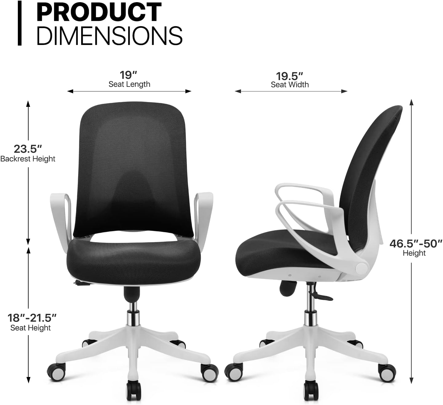 Magshion Desk Chair Set, Black Tabletop Simple Game Table Workstation and Height Adjustable Swivel Task Chair with Soft Seat for Corner Living Room Bedroom