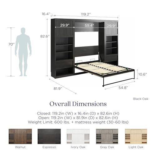 Signature Sleep Full Wall Bed Cabinet Bundle in Black Oak