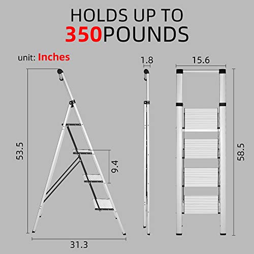 4 Step Ladder, Gold Aluminum Folding Ladder Stool, Wider Upgraded Non-Slip Treads, Portable Lightweight Ladder for Home and Kitchen, Holds up to 330 Lbs.…