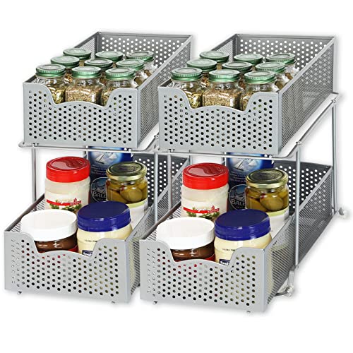 Simple Houseware 2PK Cabinet 2 Tier Perforated Basket Drawer, White