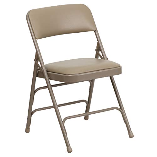 Flash Furniture 4 Pack HERCULES Series Curved Triple Braced & Double Hinged Beige Fabric Metal Folding Chair