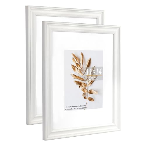 11x14 Picture Frames White, Display Picture 8x10 with Mat, 2 Set Photo Frames for Wall Mounting Home Decor