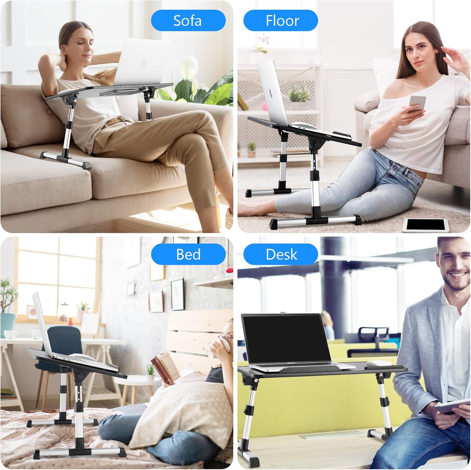 Laptop Desk for Bed, LITEPRO Adjustable Laptop Bed Tray Table, Portable Lap Desks with USB Cooling Fan and Foldable Legs, Computer Tray Laptop Stand for Sofa Couch Floor