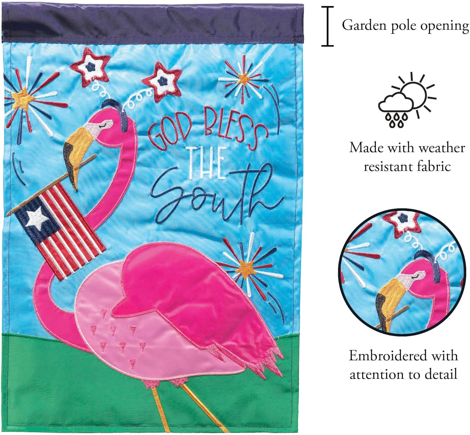 Magnolia Garden God Bless South Patriotic Flamingo 29 x 42 Inch Polyester Garden Flag