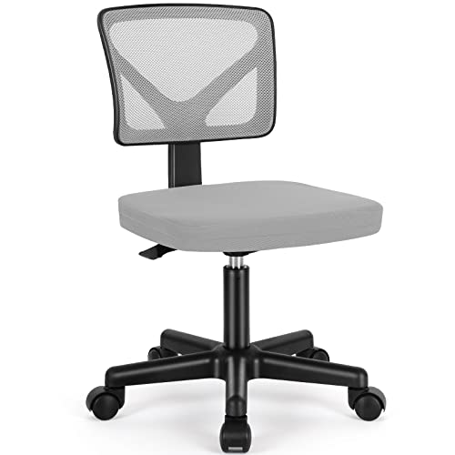 Sweetcrispy Armless Desk Chair - Small Home Office Chair with Wheels, Mesh Low Back Task Chair with Lumbar Support and Wheels, Adjustable Height 360° Rolling Swivel Computer Chair without Arm, Black