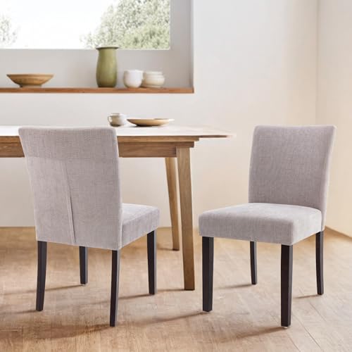 Simple Deluxe Kitchen Room Upholstered Fabric Dining Table Chairs with Wood Legs, 19 Inch, Gray