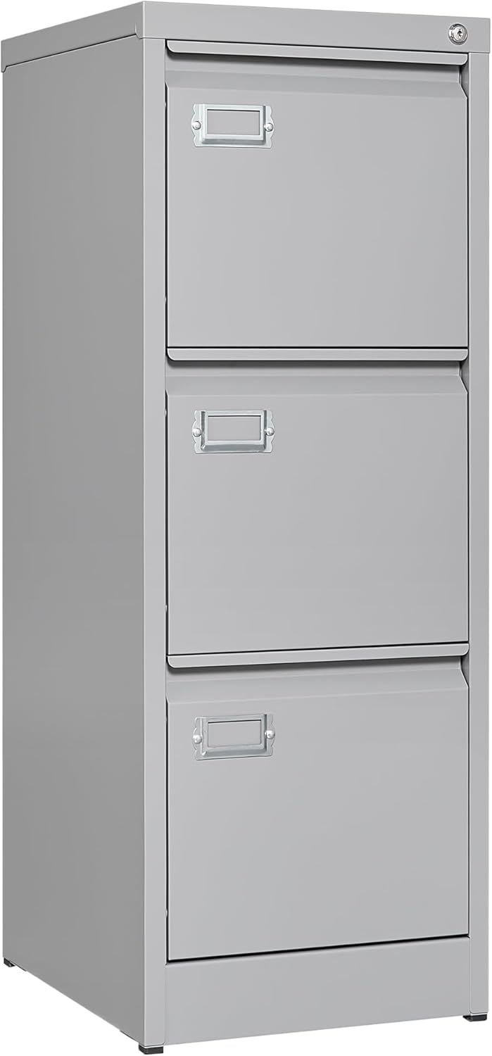 Letaya 3 Drawer File Cabinet with Lock,Metal Small Filing Cabinets for Home Office- Storage A4/F4/Letter/Legal -Assembly Required (Grey)