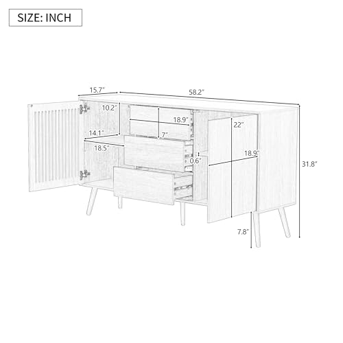 LUMISOL Modern Cabinet with 2 Doors and 3 Drawers, Solid Wood Sideboard with Legs, Storage Sideboard for Living Rooms Studies and Entrances, Black