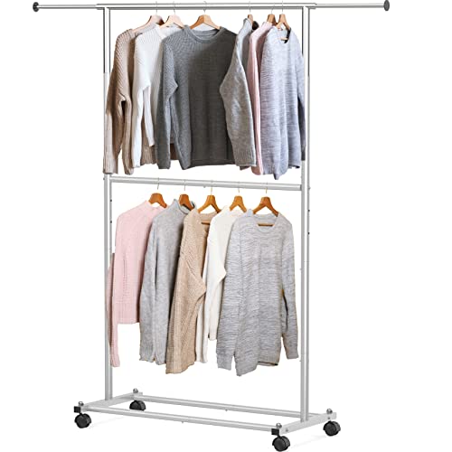 Simple Houseware Double Rod Garment Rack, Grey