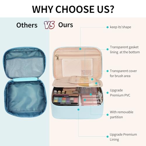 OCHEAL Makeup Bag, Cute Makeup Organizer Bag Potable Make up Bag for Toiletry Cosmetics Accessories with Divider and Brushes Compartments Women and Girls- Green Nylon