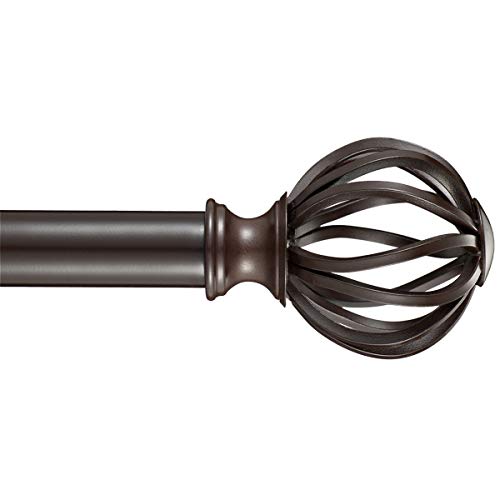 Adjustable Curtain Rod for Window 72-144 inch Nickel Brushed, 1 inch Diameter Metal Single Curtain Rod Set with Round Cage Finials