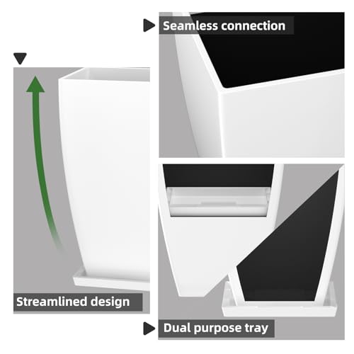 Large Square Tall Planters - 21'' Lightweight Flower Pots with Drainage Design for Indoor/Outdoor (Black, 2 Set)