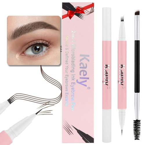 evpct SUAKE 2Pcs Medium Brown Magic Microblading Eyebrow Contouring Pen Pencil, 4 Tipped Precise Eye Brow Contouring Pen with Sponge Micro-Fork Tips Applicator, Creates Natural Looking Brows Eyebrow