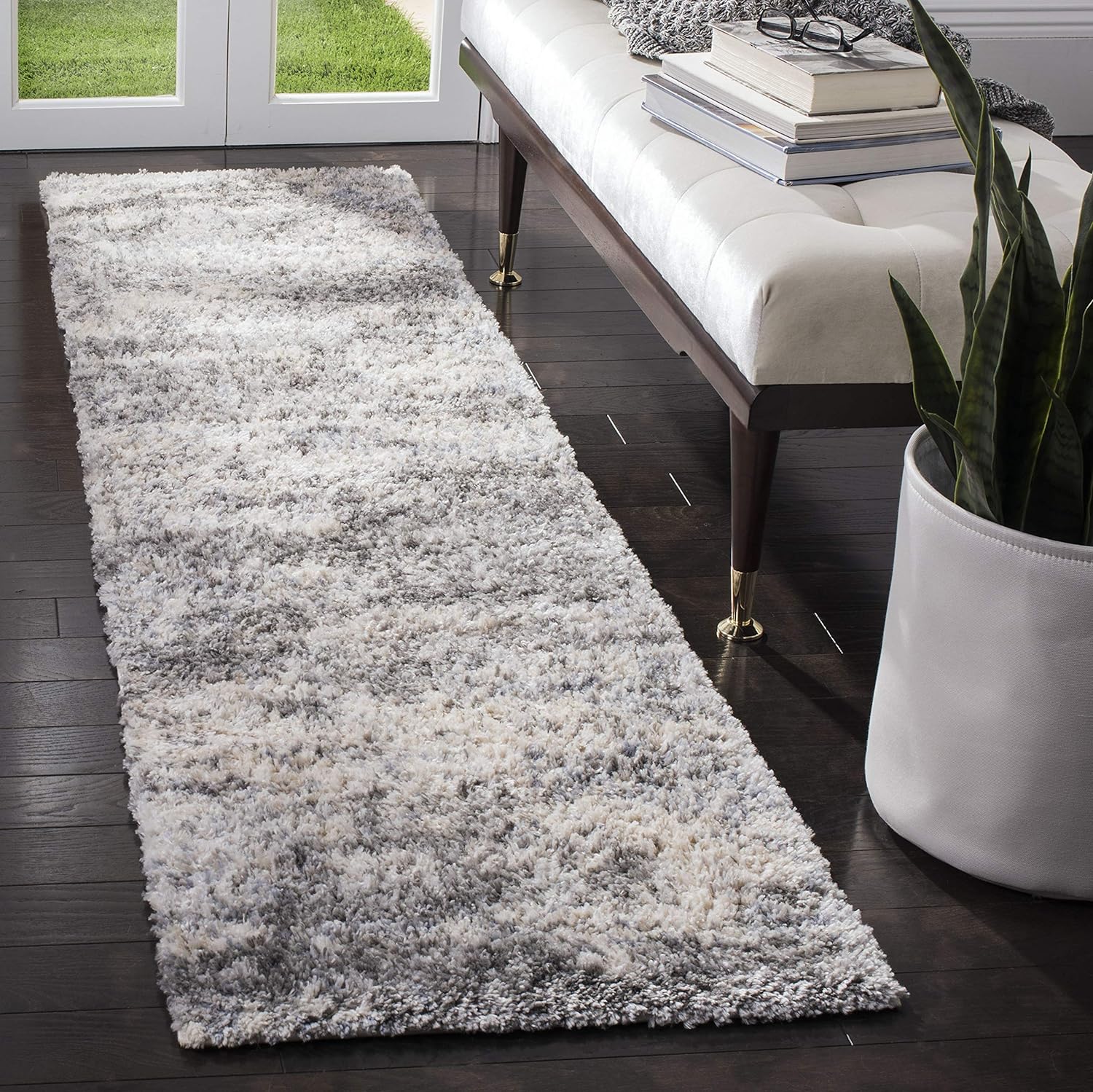 SAFAVIEH Berber Shag Collection 2' x 22' Grey / Cream BER219G Modern Abstract Non-Shedding Living Room Bedroom Dining Room Entryway Plush 1.2-inch Thick Runner Rug