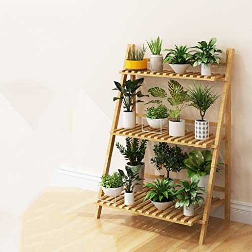 Flower Pot Holder Potted Rack 3 Tier Bonsai Display Shelf Storage Shelves Bamboo Herb Plant Stand Folding Modern Indoor Decoration for Balcony Garden Patio