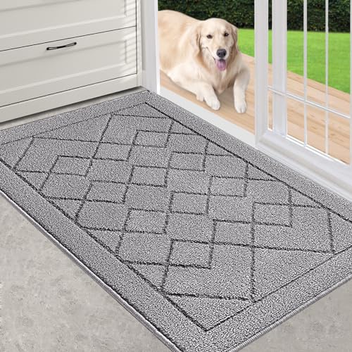 REFETONE Indoor Doormat, Front Back Door Mat, 20x32, Non-Slip Absorbent Resist Dirt Door Mats, Machine Washable Low-Profile Inside Floor Mat Door Rugs for Entryway, Grey