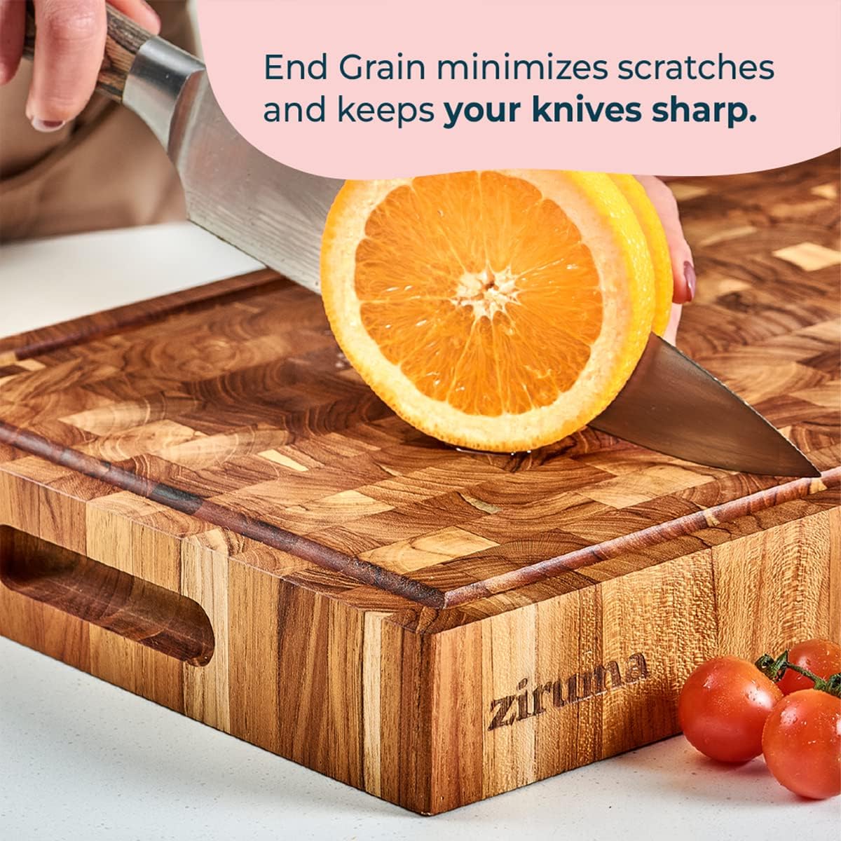 Set of Cutting Board and Beeswax - Includes an End Grain Butcher Block Made of Teak Wood [16