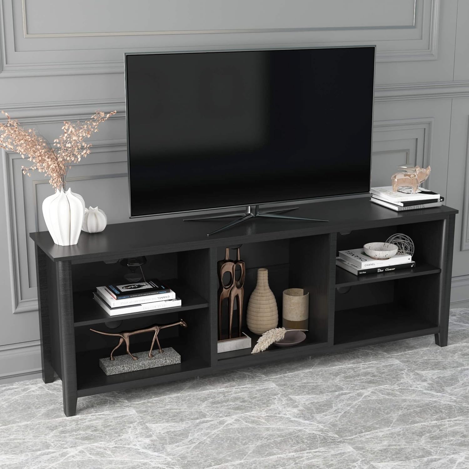 Black Entertainment Center with Storage Up to 80