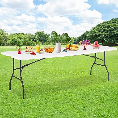 BSTOPHKL 6FT Plastic Folding Table Outdoor Indoor, Portable Dining Table for Camping Picnic Office Wedding with Carrying Handle
