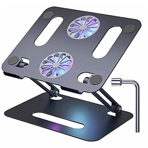 Adjustable Laptop Stand for Desk, Laptop Stand Ergonomic Keyboard Tray Computer Holder Aluminium Alloy Notebook Stand with Cooling Fan Compatible with Most Laptops Under 17 Inches