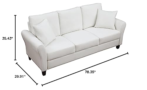 Homtique 3 Seater Couch for Living Room,78 Inches Width Modern Velvet Sofa Comfy Upholstered Couches with 2 Pillows for Office Apartment Bedroom Small Space (Grey)