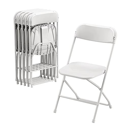 6 Pack Plastic Folding Chair, 300lb Capacity, Portable Commercial Chair with Steel Frame for Home Office Wedding Party Indoor Outdoor Events, Stackable, White