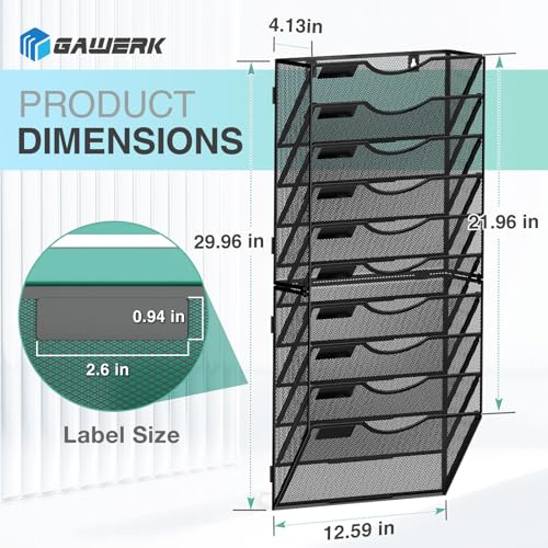 10-Tier Wall File Organizer Hanging Wall File Holder Wall Mount Paper Folder Organize, Mesh Magazine Document Mail Organizer Wall Organizer for Office School Home, Black