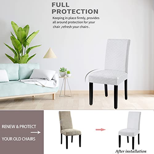 Waterproof Dining Chair Cover,Spandex Fabric Fit Stretch Chair Slipcover,Removable Washable Jacquard Parsons Chair Covers (Beige,Set of 4)