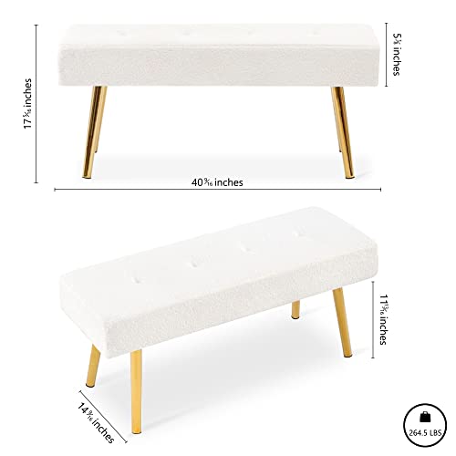 NORDICANA Ottoman Bench, Upholstered Bedroom Benches Velvet Living Room Footrest Stool with Black Metal Legs for Entryway Dining Room Bedroom End of Bed, Bright Yellow