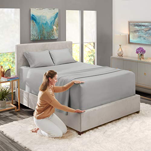 Nestl Extra Deep Pocket Sheets - Fits Mattress 18-24 Inches Deep, Extra Deep Pocket Queen Sheets Sets, 4 Piece Queen Size Sheets, Queen Sheets Deep Pocket, Charcoal Stone Gray Sheets Queen