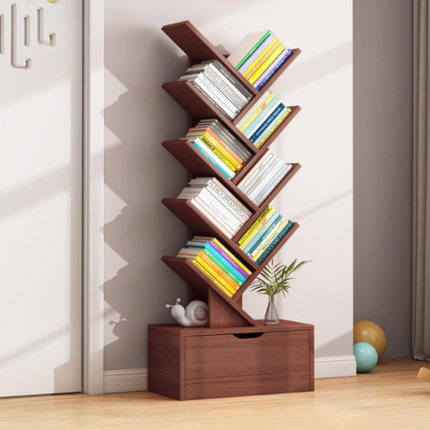 Tree Bookshelf,9 Tier Tall Bookcase with Drawer,Modern Bookshelves Organizer,Free Standing Tree Bookcase,Utility Organizer Shelves for Home Office,Living Room,Bedroom