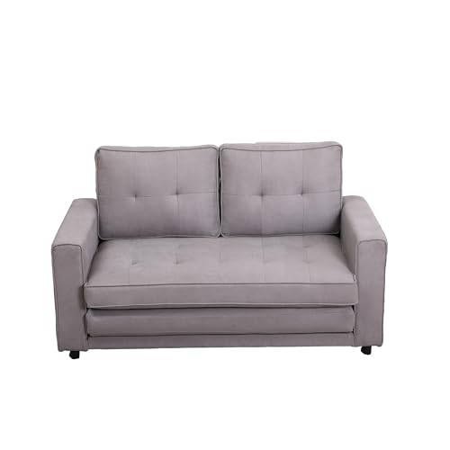 3-in-1 Upholstered Futon Sofa Convertible Floor Sofa Bed,Foldable Tufted Loveseat with Pull Out Sleeper Couch Bed,Folding Mattres Love Seat Daybed W/Side Pockets for Living Room, (Grey)
