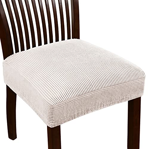 Turquoize Stretch Dining Chair Covers Seat Covers for Dining Room Chair Covers Set of 6，Removable Washable Kitchen Chair Seat Cushion Slipcovers Protector, Natural